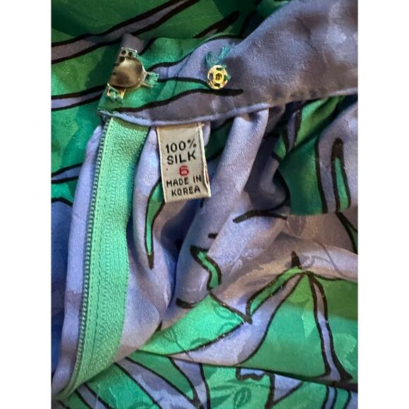 Vintage Rare 100% Silk Tropical Floral 2 Piece Skirt Set Size 6 Made in Korea - Picture 9 of 11